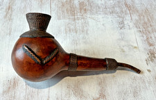 Kuba Congo African Ceremonial Pipe c1900 Hand Made Wooden & Copper Tribal Art