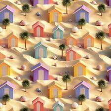 Sandy Beach Huts Fabric 3D