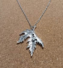 Long Drop Pendant Maple Leaf Autumn Antique Silver Tone Size Inclusive Gift