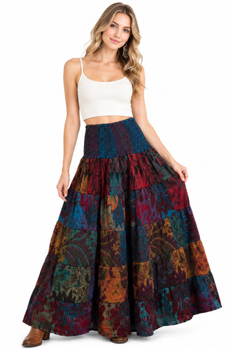 Women boho patchwork - patchwork, tiered