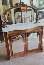 Antique Victorian Carved Mahogany Marble Topped Mirrored Dresser Chiffonier