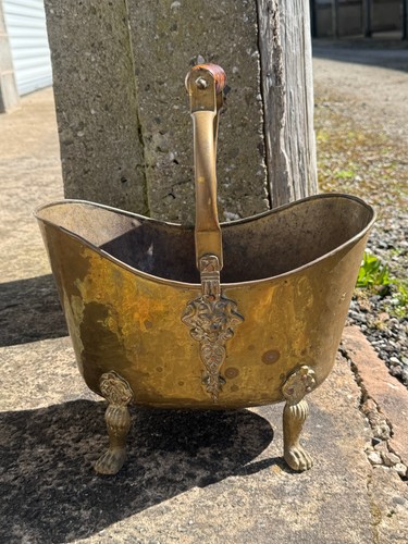 Antique brass coal - scuttle, log