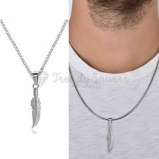Stainless Steel Silver Feather Shaped Pendant Box Chain Unisex Necklace Jewelry
