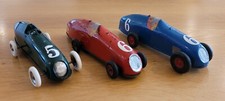 3 VINTAGE 1930's TRI-ANG MINIC TOYS TINPLATE CLOCKWORK WIND-UP 13M RACING CARS