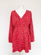 Zara Red Ditsy Floral Long Sleeve Mini Dress Size Medium Autumn Girly