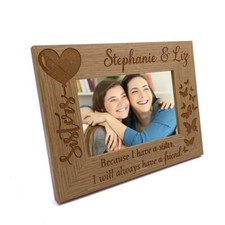 Personalised Sisters Butterfly Photo Picture Frame Oak Wood Finish FW473