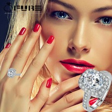 Adjustable 925 Sterling Silver Filled Cubic Zirconia Engagement Wedding Ring