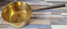 LARGE HEAVY ANTIQUE BRASS SAUCEPAN WITH CAST IRON HANDLES AND COPPER RIVETS 9"