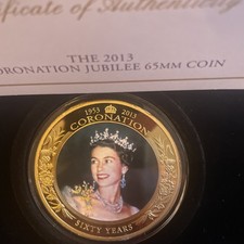 2013 CORONATION JUBILEE 65mm coin - COOK ISLANDS 5 DOLLAR SEALED COIN - BOXED.