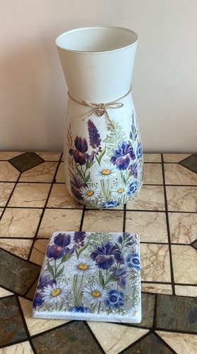 Decoupage curved glass vase - decoupage,