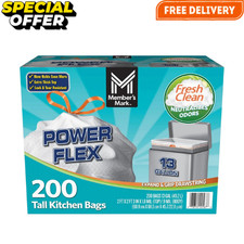 Member's Mark Power Flex 13-Gallon Tall Kitchen Trash Bags, Fresh Scent, 200 ct