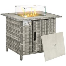 Outsunny Outdoor PE Rattan Gas Fire Pit Table, Patio Square Propane Heater with