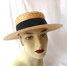 Hand Woven Wheat Straw Boater Style Sun Hat Italy Made 55cms
