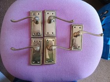 2 Pairs (+ 1) Lever Latch Rope Edge Brass Door Handles. 10 5cm X 4.5cm. Used.