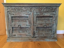 Solid Wood, Heavy, Carved Large Turquoise brown Cupboard Cabinet sideboard