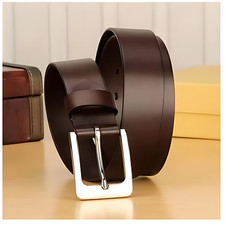 Mens Genuine Leather Belt Belts Real New Buckle For Trouser Jeans Black Brown UK