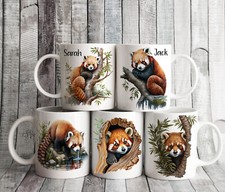 Personalised Cute Red Panda Mug, 5 Designs Coffee Cup Animal Lovers Gift,