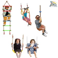 BABY KIDS WOODEN SWING SEAT CLIMBING FRAME LADDER TRAPEZE PLAYGROUND OUTDOOR FUN