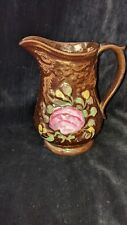 VICTORIAN   STAFFORDSHIRE JUG COPPER LUSTER ROSE DESIGN  HEIGHT 6.5 inches