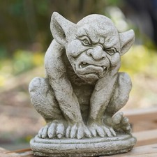 Gargoyle Grimace Stone Statue | Outdoor Gremlin Garden Ornament Sprite Sculpture
