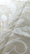 2 Pieces Of Beige & Cream Cotton Canvas Floral Print Fabric Remnant