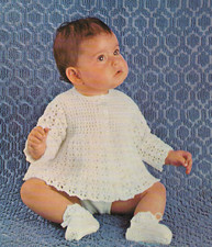 0535 Crochet Baby's Matinee Coat Sets 16-20ins  4ply - Vintage Pattern Copy