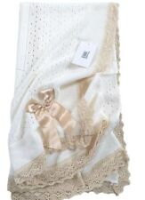 Baby Blanket Shawl Cream Romany Spanish with Beige Lace and bow