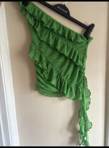 Zara green ruffle asymmetric - ruffle,