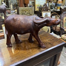 Vintage Carved Wooden African Sculpture of Water Buffalo Figurine Statue