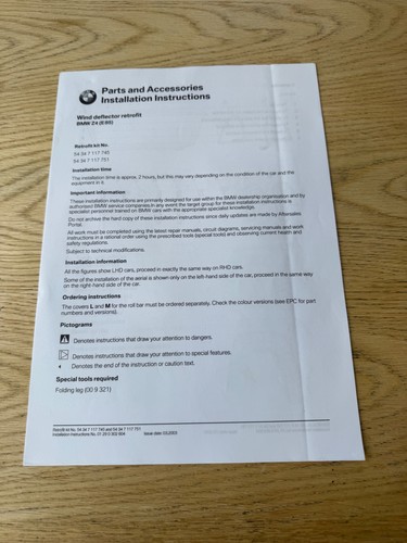 Genuine bmw e85 wind - e85,