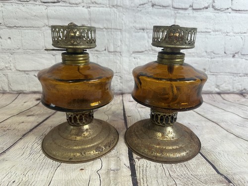 Vintage oil lamps amber - vintage,