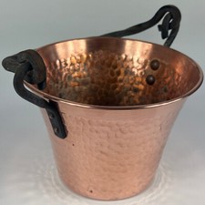 Vintage French Traditional Hammered Copper  Planter Pail With Black Metal Handle
