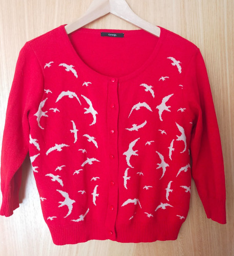 Red cardigan white birds - , 1950s