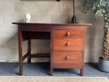 Vintage 1950s Oak Knee Hole Desk Mid Century School Teachers Home Office,