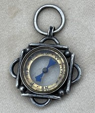 Antique 1890s Victorian Solid Silver Compass Pendant Charm Working Miniature Fob