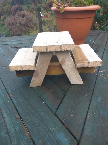 Handmade wooden picnic bench