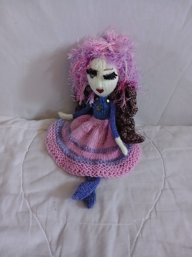 Hand knitted doll dressed - knitted, 14"l