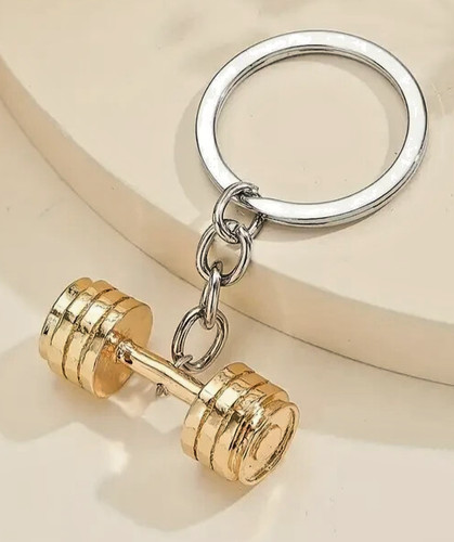 Gold dumbbell keyring - |, weight