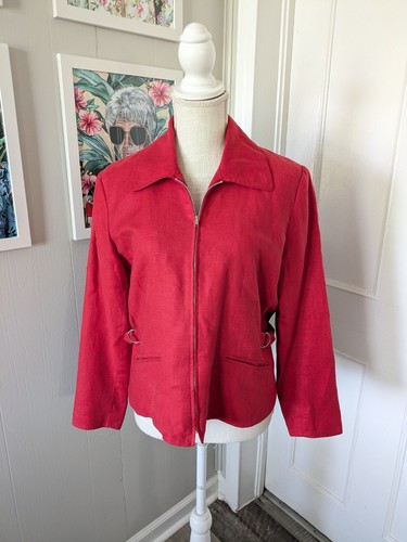 Vintage womens red linen zip - red,