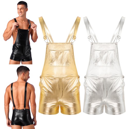 Mens bib wet look suspender - bib,