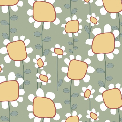 Retro daisy green - daisy, vinyl