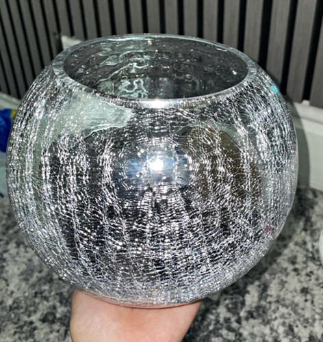 Silver crackle glass round - silver,