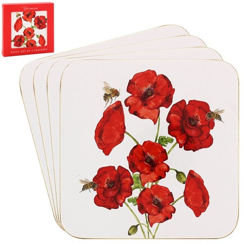 4pcs red poppies cork coasters - poppies,