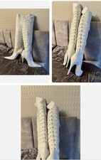 Thigh Boots Italian Soft Leather  Genuine With Stunning Accent Size 7