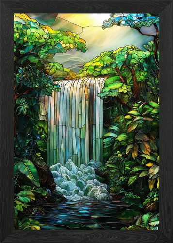 Stained glass waterfall framed - stained,