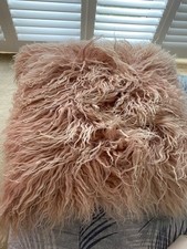 west elm pink mongolian  long  fur cushion 60cm x 60cm