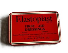 Elastoplast Tin, Red, First Aid Dressings, Vintage.