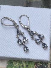 Earrings Drops Sterling Silver 925 & Blue Tourmaline  Drops  (T3HV)