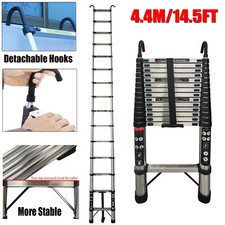 Compact Telescopic Ladder 4.4m Tall 150kg Capacity EN131 With 2 Detachable Hooks