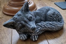Large Fox Concrete Garden Ornament Statue Sleepy Fox Grey & White Handcast 12"